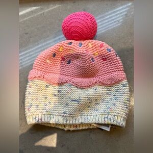 GAP cupcake Cream and Pink Knit Beanie 3-6m